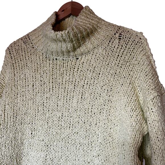 Anthropologie NWT Sweater Mock Neck Yellow Green Loose Weave Oversized‎ Size XS - Picture 2 of 8